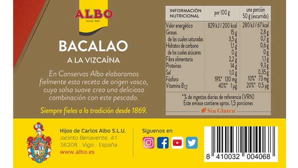 bacalao valores nutricionales