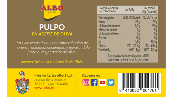 pulpo ao valores nutricionales