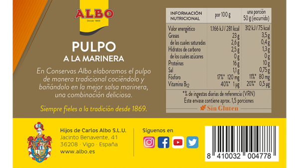 pulpo en salsa marinera valores nutricionales