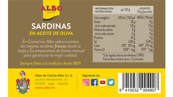 sardinas ao valores nutricionales