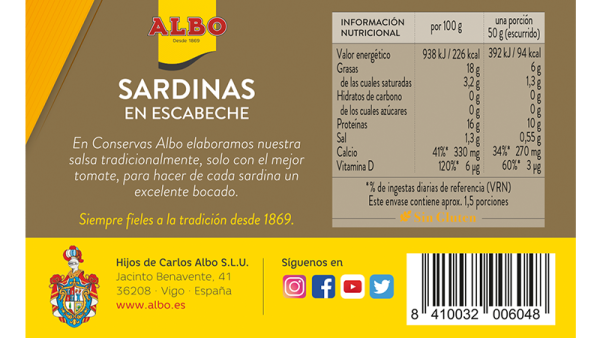 sardinas escabeche valores nutricionales
