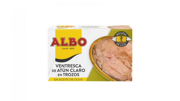 ventresca en trozos de atún claro en aceite de oliva. ALBO.